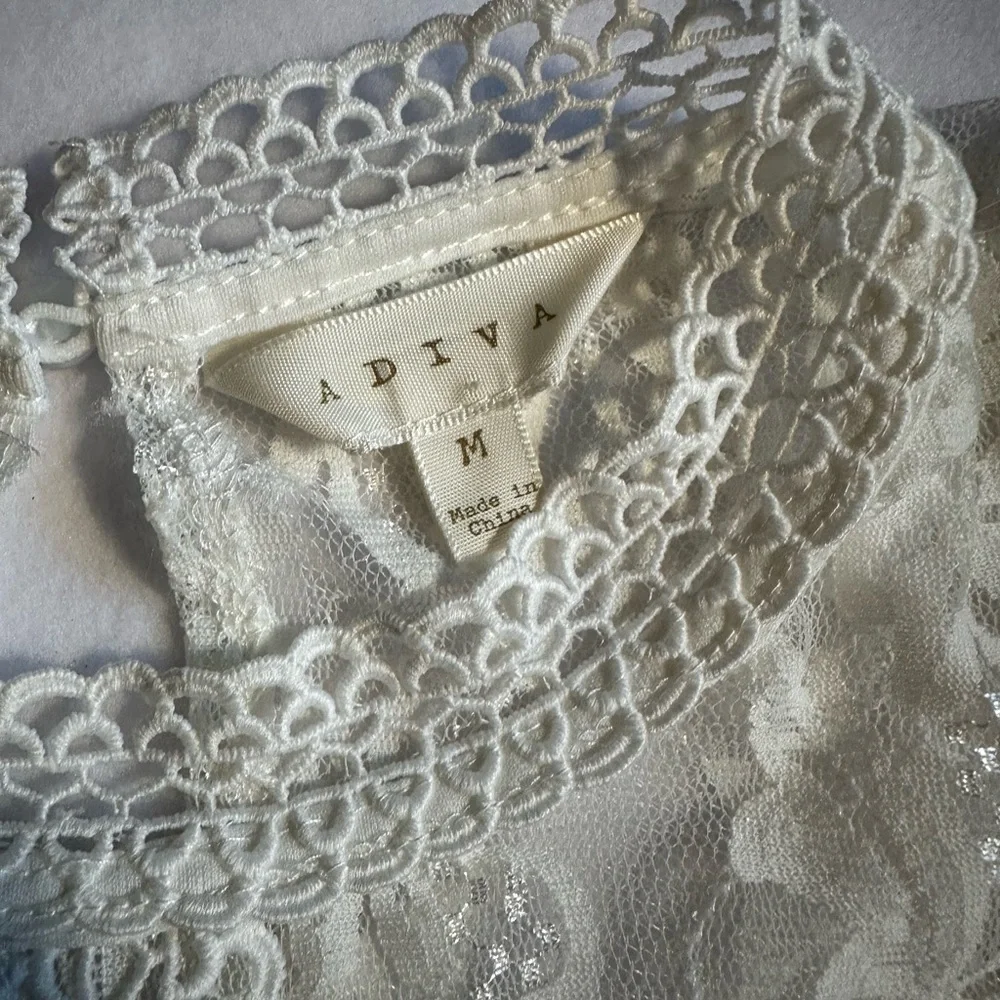 Adiva Cream Lace Western Blouse Rodeo Cowgirl Top Boho Prairie Romantic Size M - Picture 4 of 8